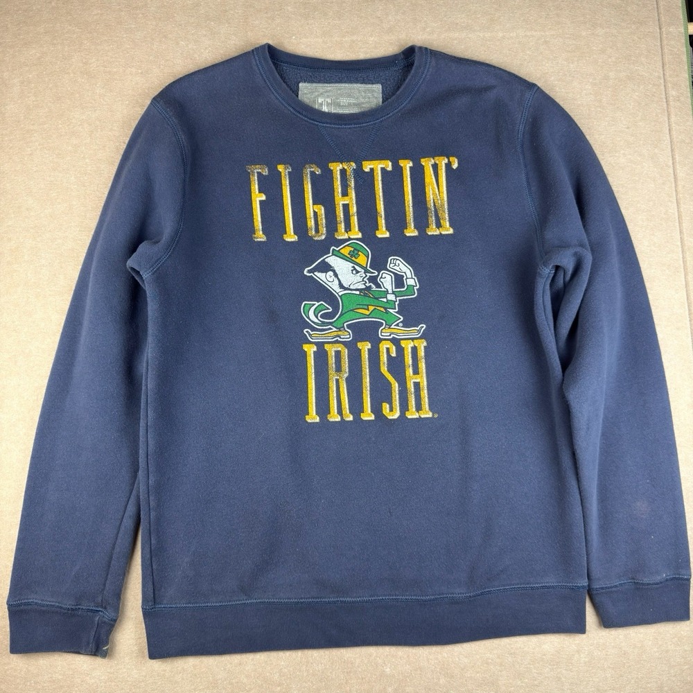 University T Fightin' Irish Mens L Blue Crewneck Sweatshirt Notre Dame Mascot‎